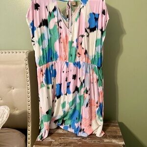 Ava & Viv Pink White Blue Green Abstract Print Mini Dress